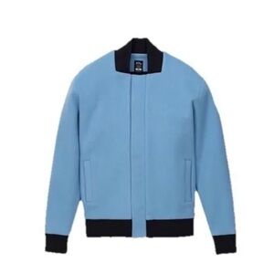 APL Perfect Wool Varsity Light Blue Bomber Jacket with Black Trim msrp $638